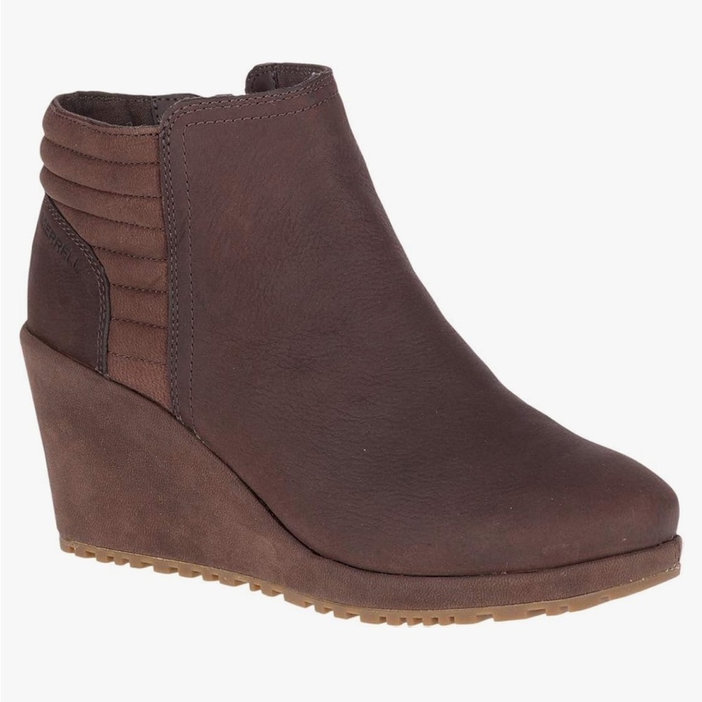 Merrell Tremblant Wedge Ankle Bluff Waterproof Leather Bootie Brown Size
